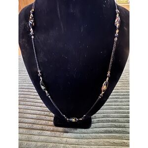 Art Deco Victorian Mourning Black Glass Millifiori Beads‎ Necklace